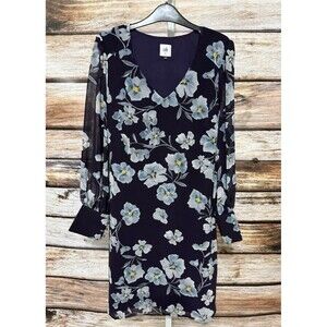 CABI Purple Floral Ellery 4018 Flowy Chiffon Shift Dress Medium V-neck Fairy